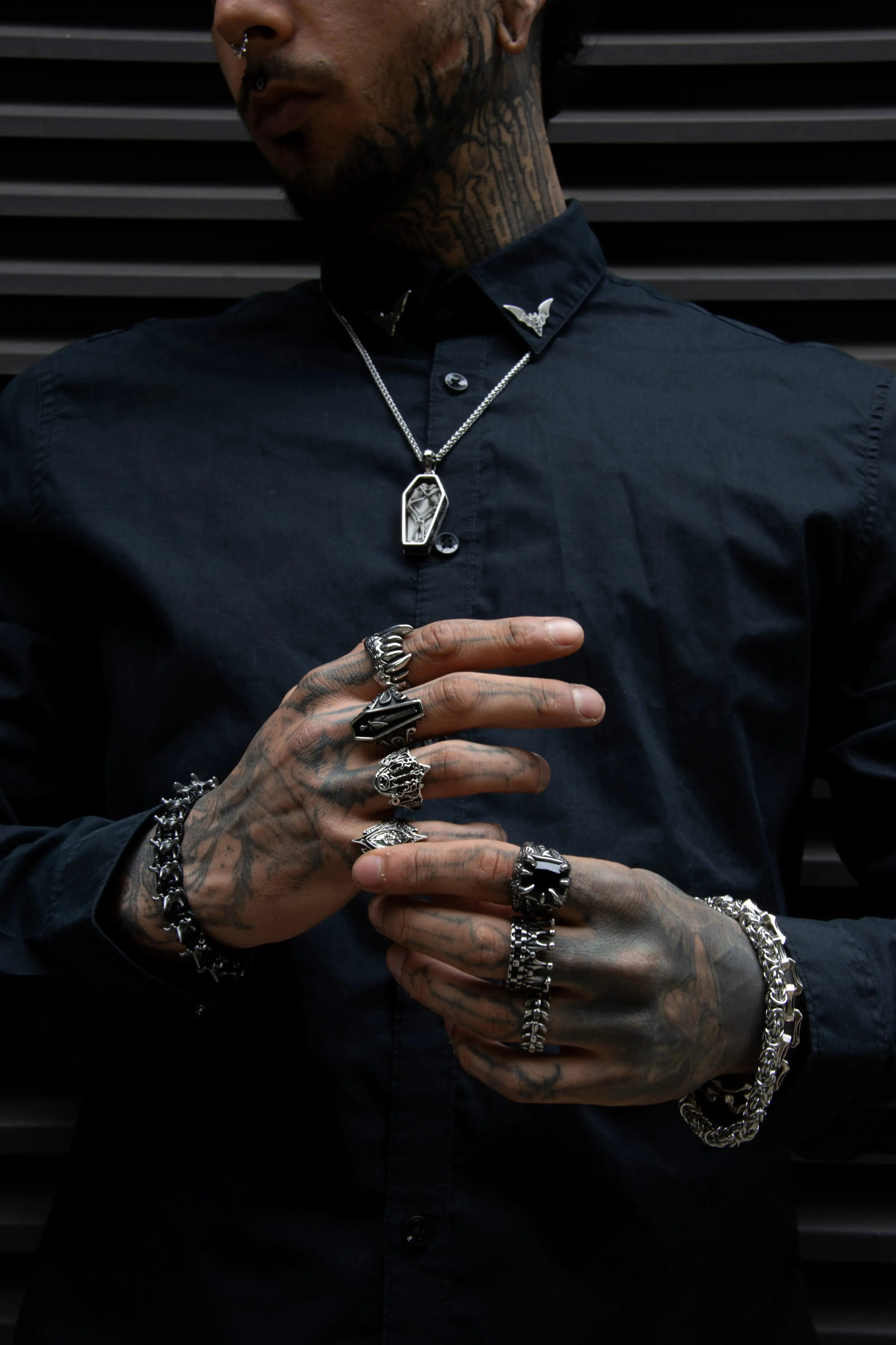 bague style alternatif rock metal punk gothique en acier inoxydable, bague squelette, bague colonne vertébale 