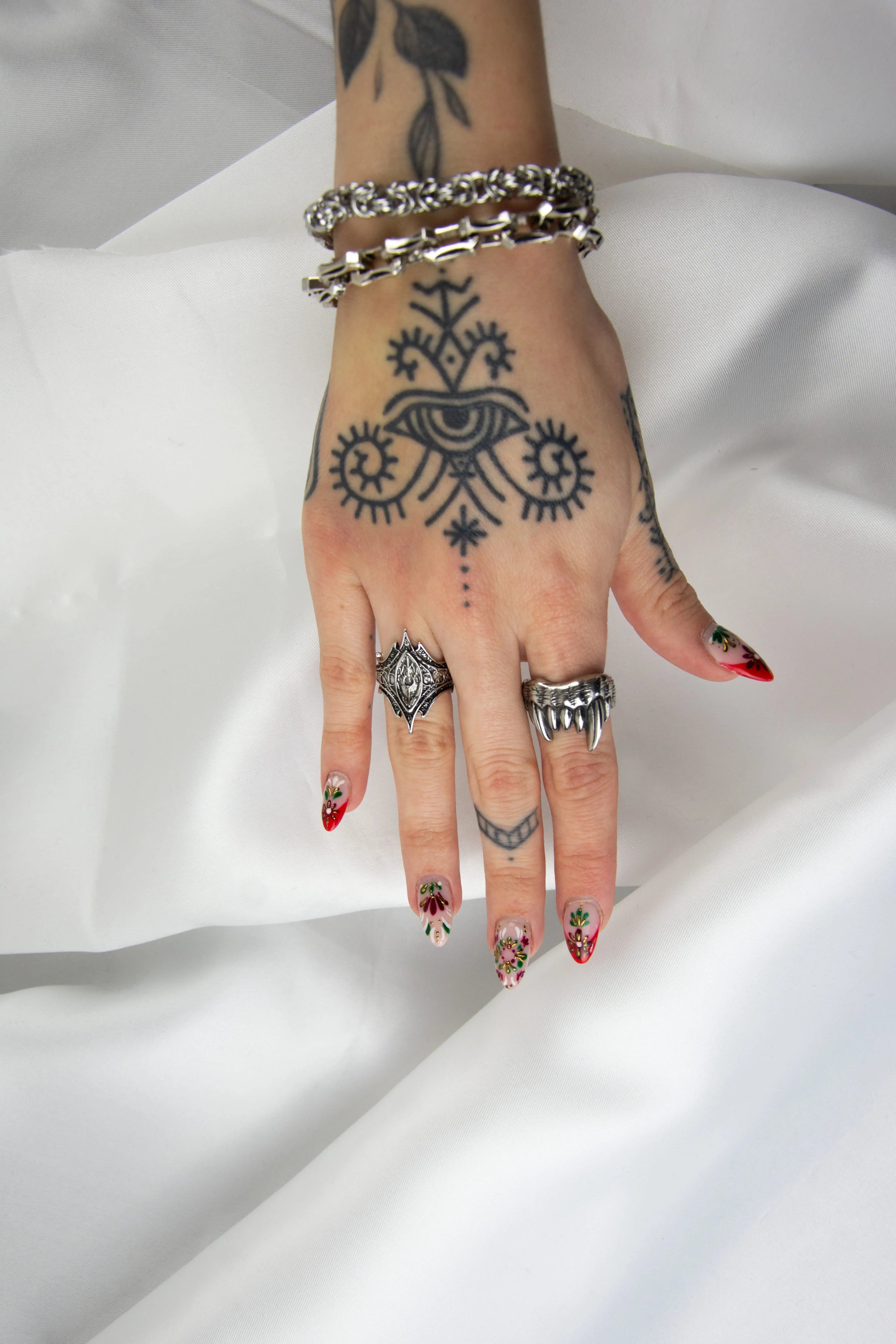 Bague mixte en acier inoxydable, bague dents de vampire et bague mystique, bracelet chaine en acier inoxydable 