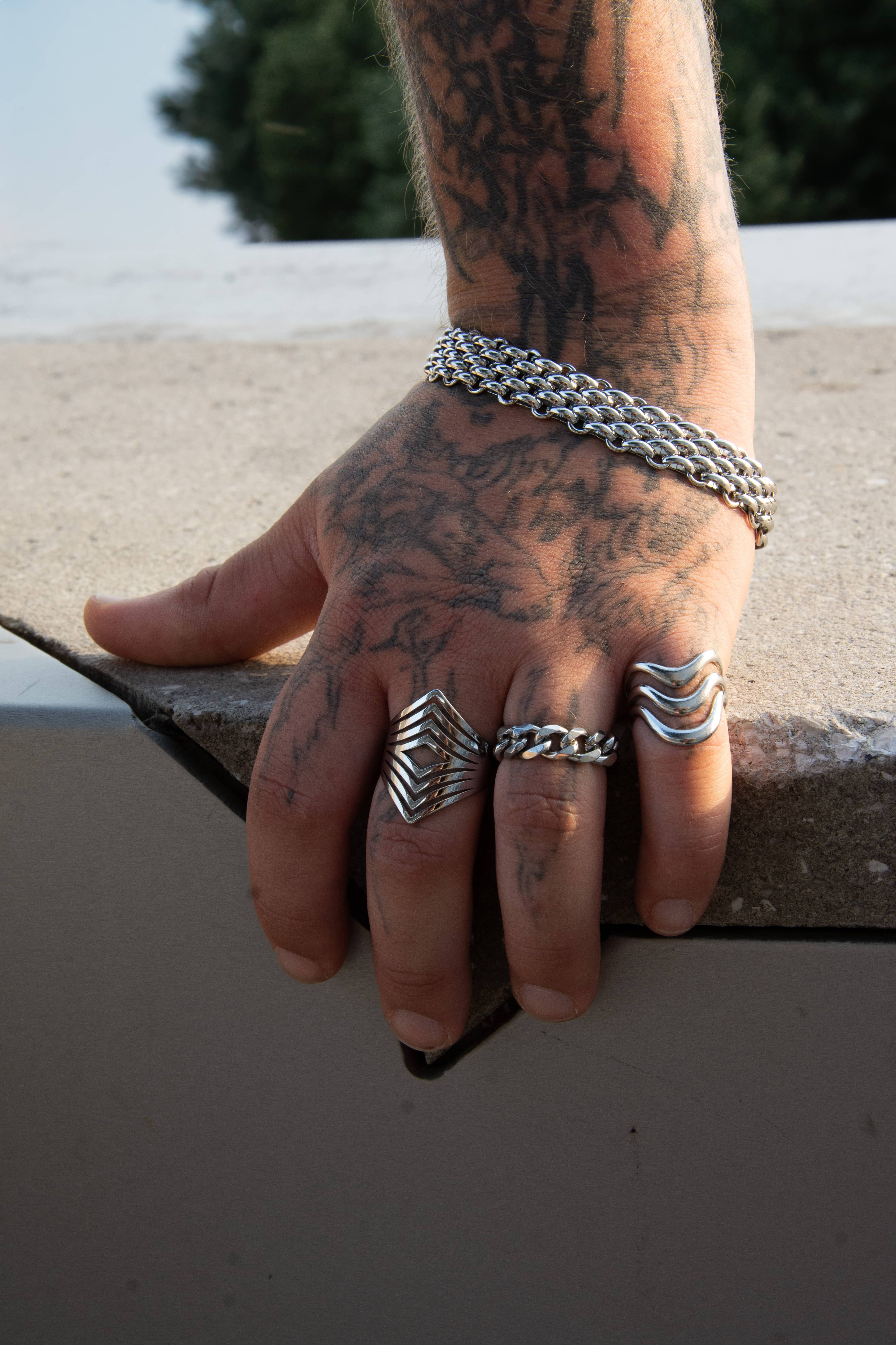 Ensemble de bracelet et bagues en acier inoxydable pour homme et femme doomed jewelry 