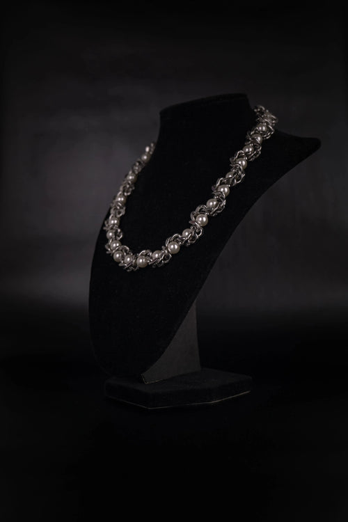 Chaine collier en acier inoxydable avec des perles blanc nacré pour homme et femme, collier style alt.